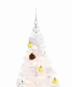 vidaXL Faux Christmas Tree Decorated with Baubles and LEDs 210cm White