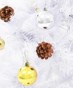 vidaXL Faux Christmas Tree Decorated with Baubles and LEDs 210cm White