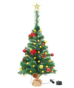 vidaXL Faux Christmas Tree Decorated with Baubles and LEDs 64cm Green