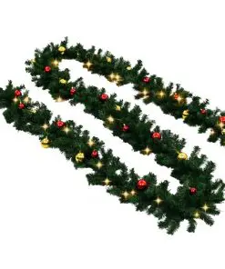 vidaXL Christmas Garland Decorated with Baubles and LED Lights 20 m