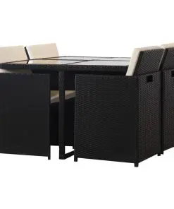 vidaXL 5 Piece Outdoor Dining Set with Cushions Poly Rattan Black