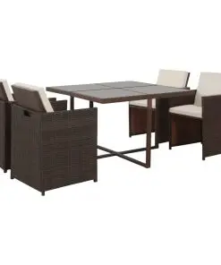 vidaXL 5 Piece Outdoor Dining Set with Cushions Poly Rattan Brown