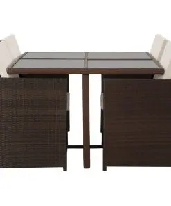 vidaXL 5 Piece Outdoor Dining Set with Cushions Poly Rattan Brown