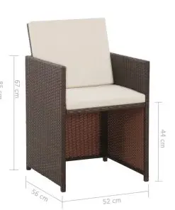vidaXL 5 Piece Outdoor Dining Set with Cushions Poly Rattan Brown