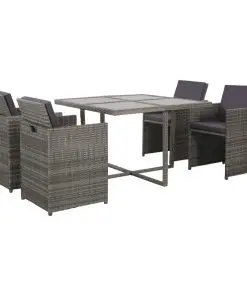 vidaXL 5 Piece Outdoor Dining Set with Cushions Poly Rattan Grey