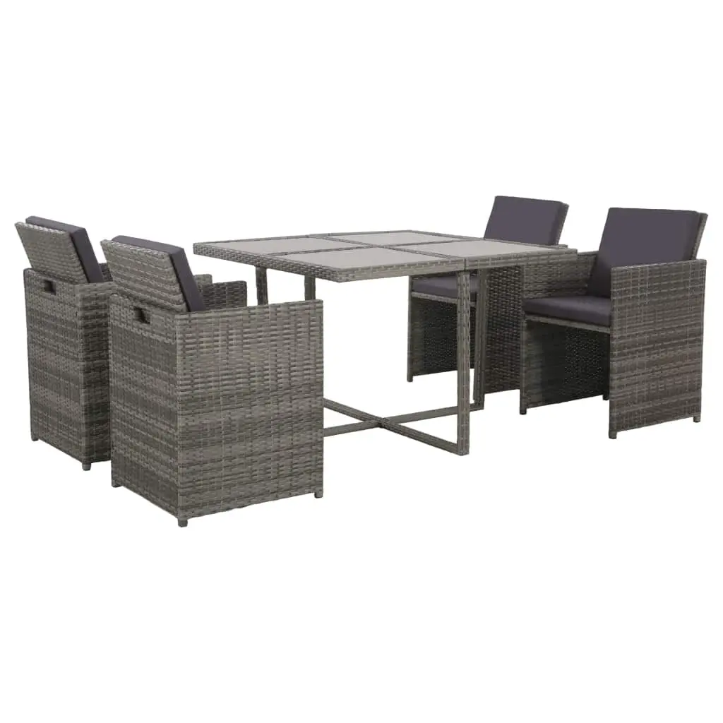 vidaXL 5 Piece Outdoor Dining Set with Cushions Poly Rattan Grey