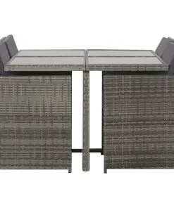 vidaXL 5 Piece Outdoor Dining Set with Cushions Poly Rattan Grey