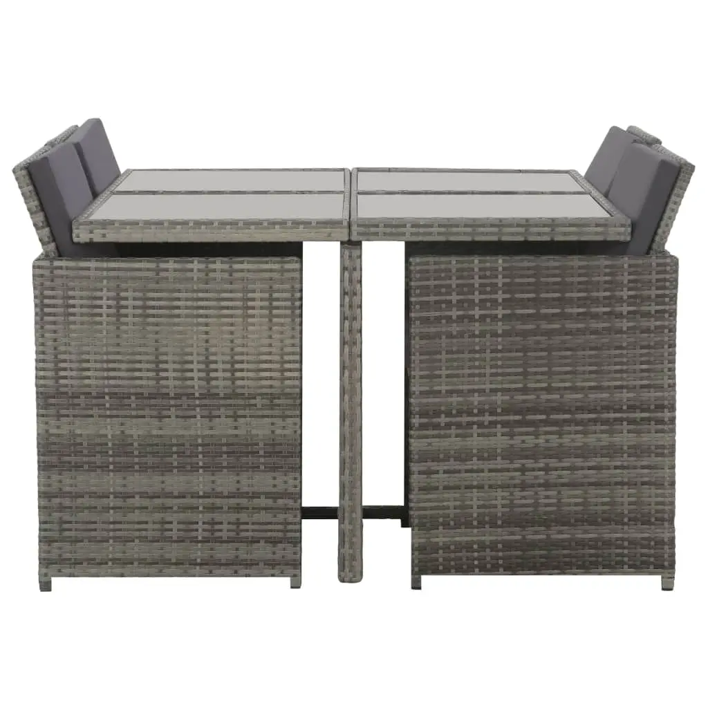 vidaXL 5 Piece Outdoor Dining Set with Cushions Poly Rattan Grey