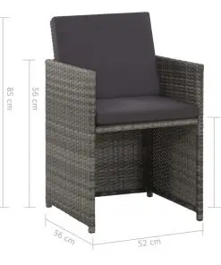 vidaXL 5 Piece Outdoor Dining Set with Cushions Poly Rattan Grey