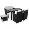 vidaXL 6 Piece Outdoor Dining Set with Cushions Poly Rattan Black