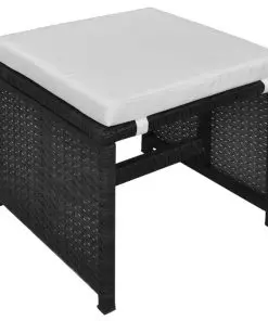 vidaXL 6 Piece Outdoor Dining Set with Cushions Poly Rattan Black