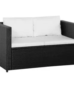 vidaXL 3 Piece Garden Lounge Set with Cushions Poly Rattan Black
