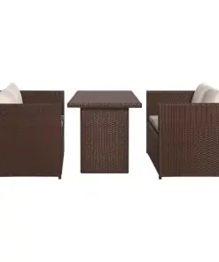 vidaXL 3 Piece Bistro Set Poly with Cushions Rattan Brown