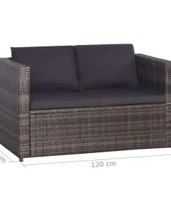 vidaXL 3 Piece Bistro Set Poly with Cushions Rattan Grey