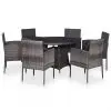 vidaXL 7 Piece Outdoor Dining Set with Cushions Poly Rattan Grey