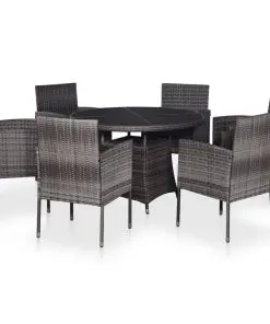 vidaXL 7 Piece Outdoor Dining Set with Cushions Poly Rattan Grey