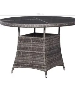 vidaXL 7 Piece Outdoor Dining Set with Cushions Poly Rattan Grey