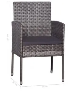 vidaXL 7 Piece Outdoor Dining Set with Cushions Poly Rattan Grey