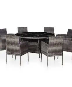 vidaXL 9 Piece Outdoor Dining Set with Cushions Poly Rattan Grey