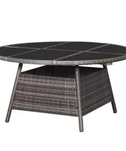 vidaXL 9 Piece Outdoor Dining Set with Cushions Poly Rattan Grey