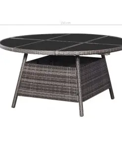 vidaXL 9 Piece Outdoor Dining Set with Cushions Poly Rattan Grey