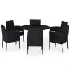 vidaXL 7 Piece Outdoor Dining Set with Cushions Poly Rattan Black