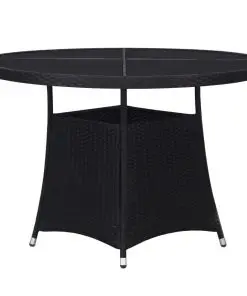 vidaXL 7 Piece Outdoor Dining Set with Cushions Poly Rattan Black