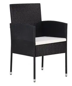 vidaXL 7 Piece Outdoor Dining Set with Cushions Poly Rattan Black