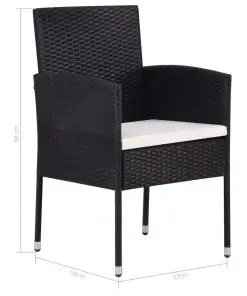 vidaXL 7 Piece Outdoor Dining Set with Cushions Poly Rattan Black
