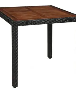 vidaXL 5 Piece Outdoor Dining Set Poly Rattan and Acacia Wood Black