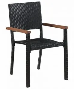 vidaXL 5 Piece Outdoor Dining Set Poly Rattan and Acacia Wood Black