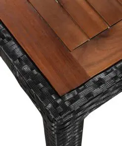 vidaXL 5 Piece Outdoor Dining Set Poly Rattan and Acacia Wood Black