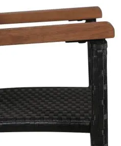 vidaXL 7 Piece Outdoor Dining Set Poly Rattan and Acacia Wood Black