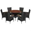 vidaXL 7 Piece Outdoor Dining Set Poly Rattan and Acacia Wood Black