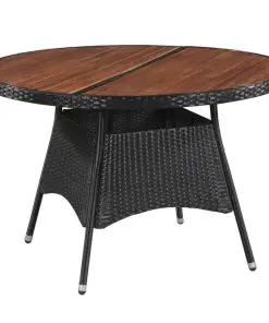 vidaXL 7 Piece Outdoor Dining Set Poly Rattan and Acacia Wood Black