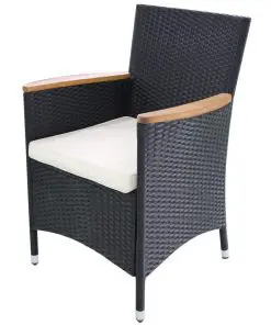 vidaXL 7 Piece Outdoor Dining Set Poly Rattan and Acacia Wood Black