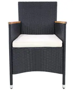 vidaXL 7 Piece Outdoor Dining Set Poly Rattan and Acacia Wood Black