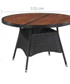 vidaXL 7 Piece Outdoor Dining Set Poly Rattan and Acacia Wood Black