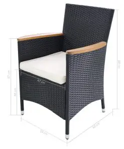 vidaXL 7 Piece Outdoor Dining Set Poly Rattan and Acacia Wood Black