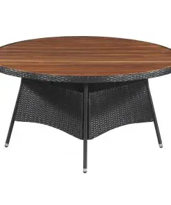 vidaXL 9 Piece Outdoor Dining Set Poly Rattan and Acacia Wood Black