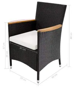 vidaXL 9 Piece Outdoor Dining Set Poly Rattan and Acacia Wood Black