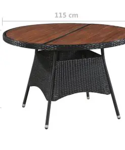 vidaXL Garden Table 115×74 cm Poly Rattan and Solid Acacia Wood