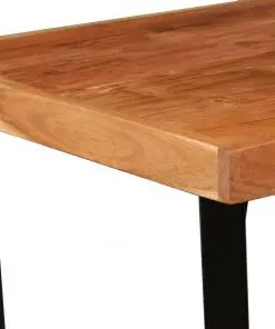 vidaXL 3 Piece Bar Set Solid Acacia Wood, Genuine Leather & Canvas