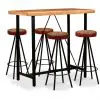 vidaXL 5 Piece Bar Set Solid Acacia Wood, Genuine Leather & Canvas