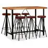 vidaXL 7 Piece Bar Set Solid Acacia Wood and Genuine Leather