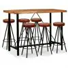 vidaXL 7 Piece Bar Set Solid Acacia Wood, Genuine Leather & Canvas