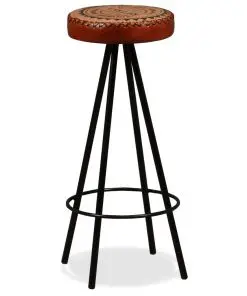 vidaXL 3 Piece Bar Set Solid Reclaimed Wood, Genuine Leather & Canvas