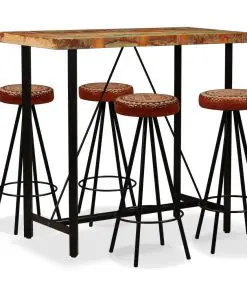 vidaXL 5 Piece Bar SetSolid Reclaimed Wood, Genuine Leather & Canvas