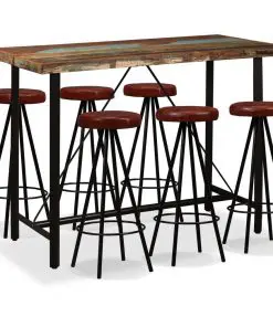 vidaXL 7 Piece Bar Set Solid Reclaimed Wood and Genuine Leather