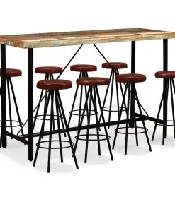 vidaXL 9 Piece Bar Set Solid Reclaimed Wood and Genuine Leather